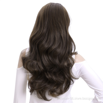 Soft Long Water Wavy Ombre Blonde Black Capless Wigs Hair Clips Extension 24Inches Wavy 3/4 Half Wig Synthetic Hair Extensions